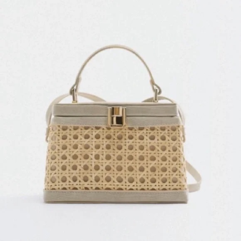 Zara woven rattan box bag NWT